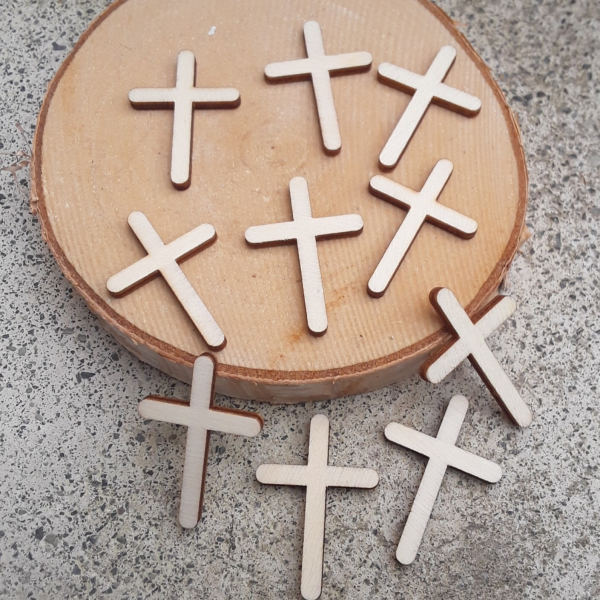 10 Kreuze Streuteile Kreuz Taufe Kommunion Konfirmation Holz 35 mm vintage